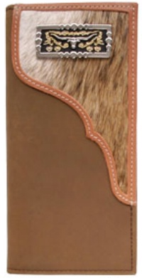 3D Belt Company W422 Tan Wallet with Fancy Hair on Calf Trim with Square Concho